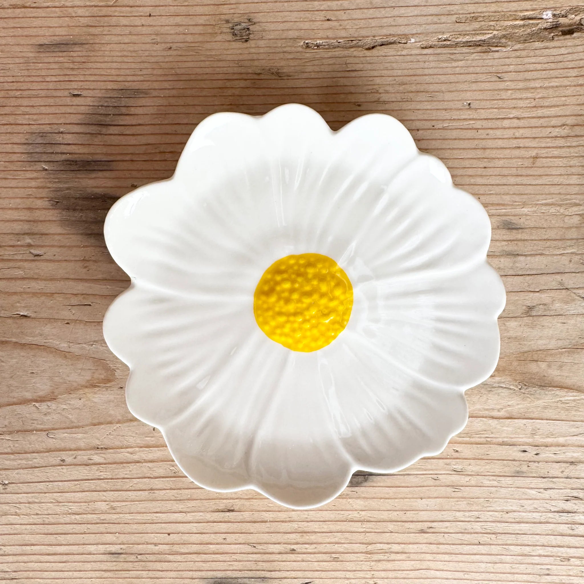 Flower Trinket Dish - White with Yellow