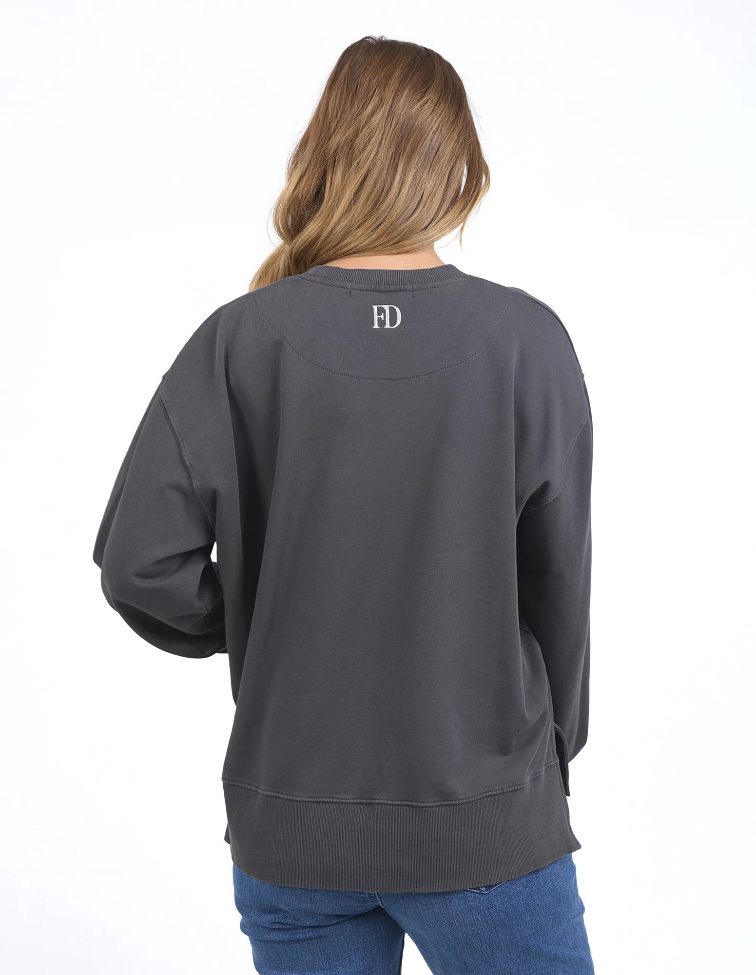 Iron grey Foxwood Effortless Crew sweatshirt from Three Girls Homewares, showing the soft fabric and relaxed fit.