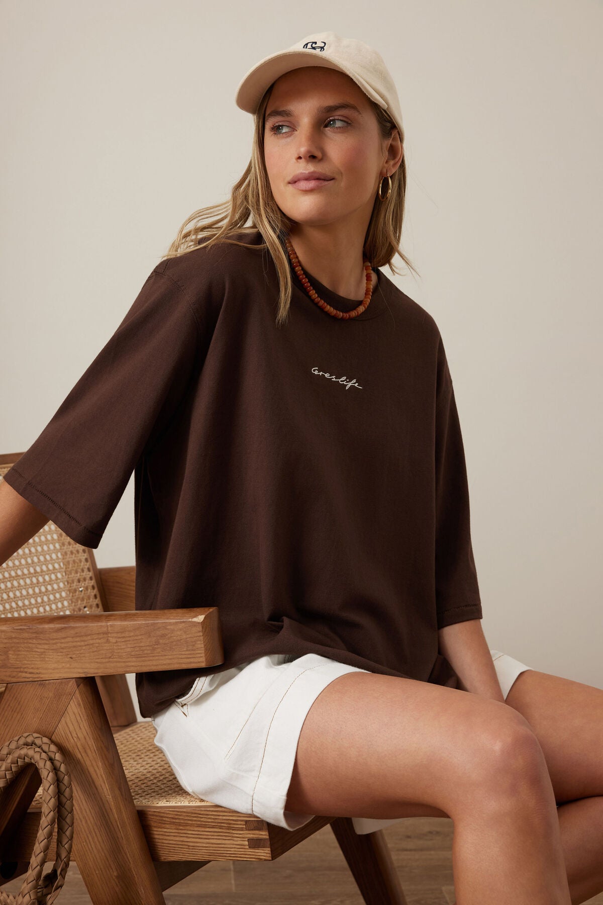 Liv Oversized Tee by Ceres Life in chocolate with Ceres script, featuring a relaxed fit and soft fabric.