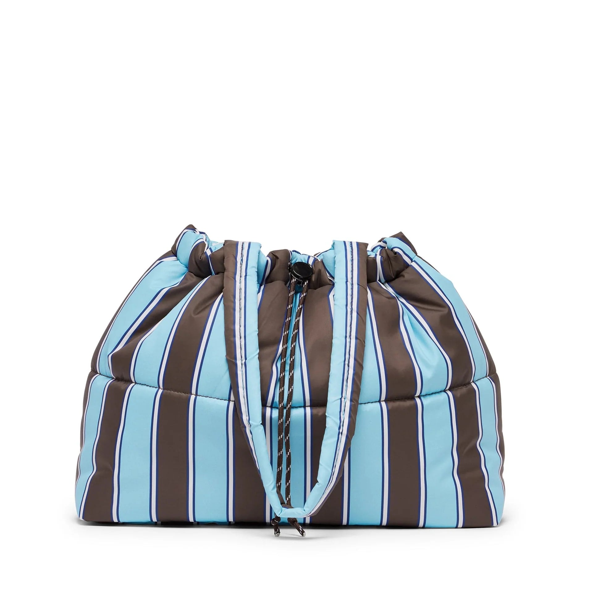 Base Supply Scrunch Base in choc brown stripe, featuring a soft fabric with a brown and white striped pattern.