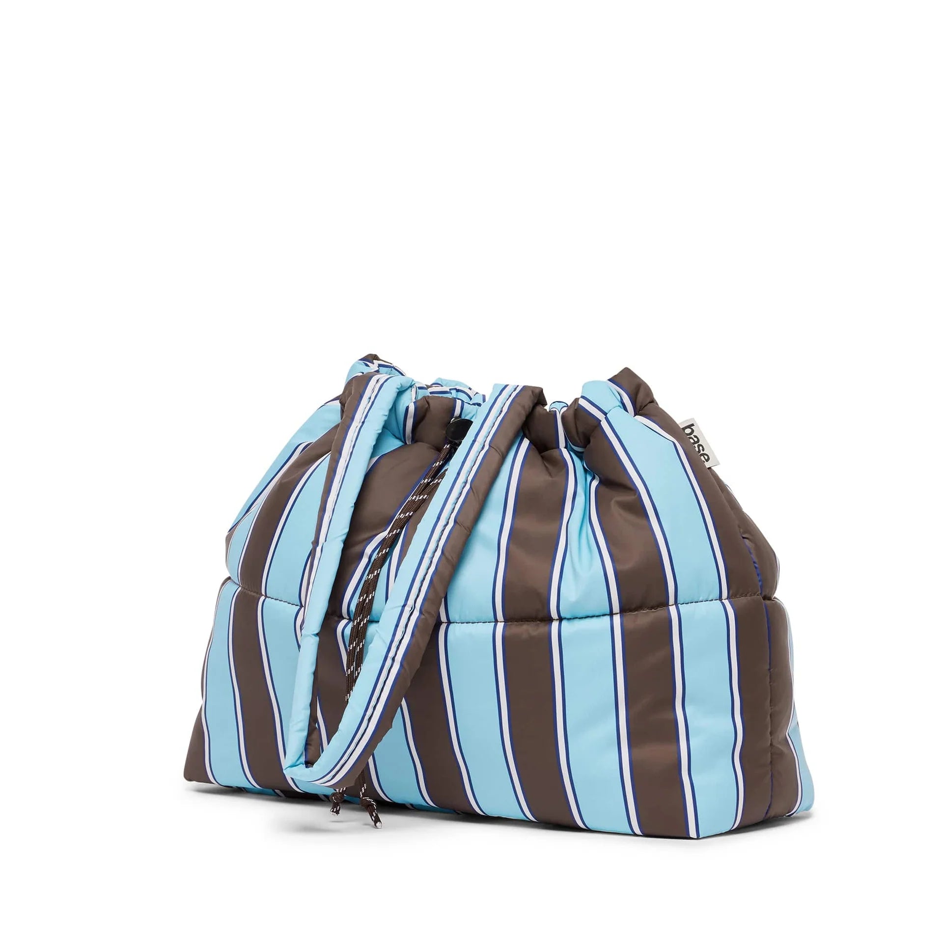 Base Supply Scrunch Base in Choc Brown Stripe featuring a textured fabric and adjustable straps for a comfortable fit.