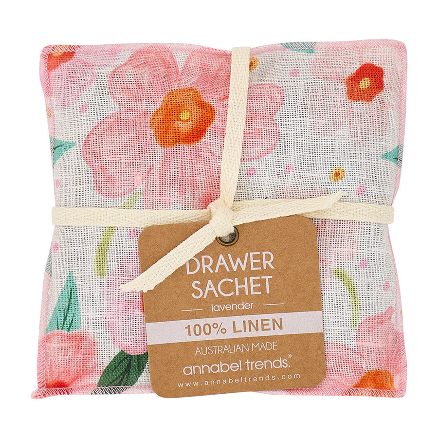Linen drawer sachet in Meadow Blush by Annabel Trends, featuring a soft, floral design to freshen and decorate drawers.