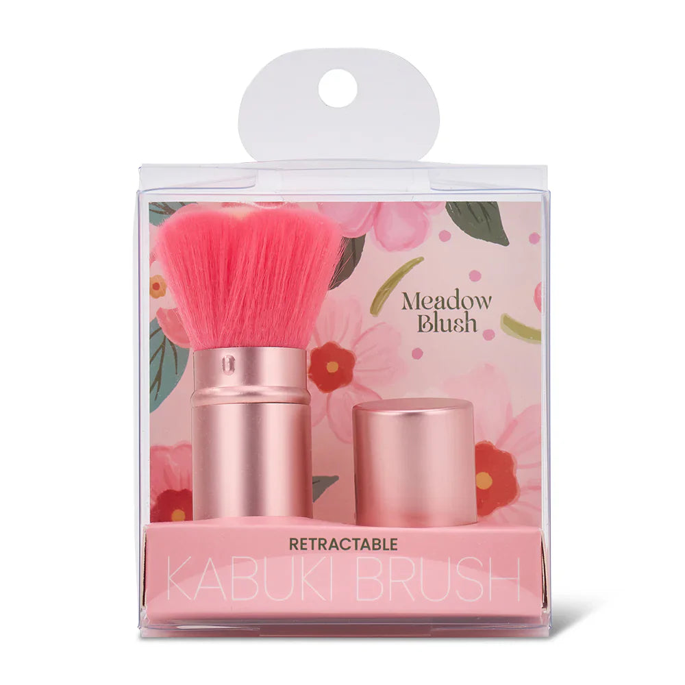 Annabel Trends retractable kabuki brush with Meadow Blush handle, compact design for easy makeup application and portable use.