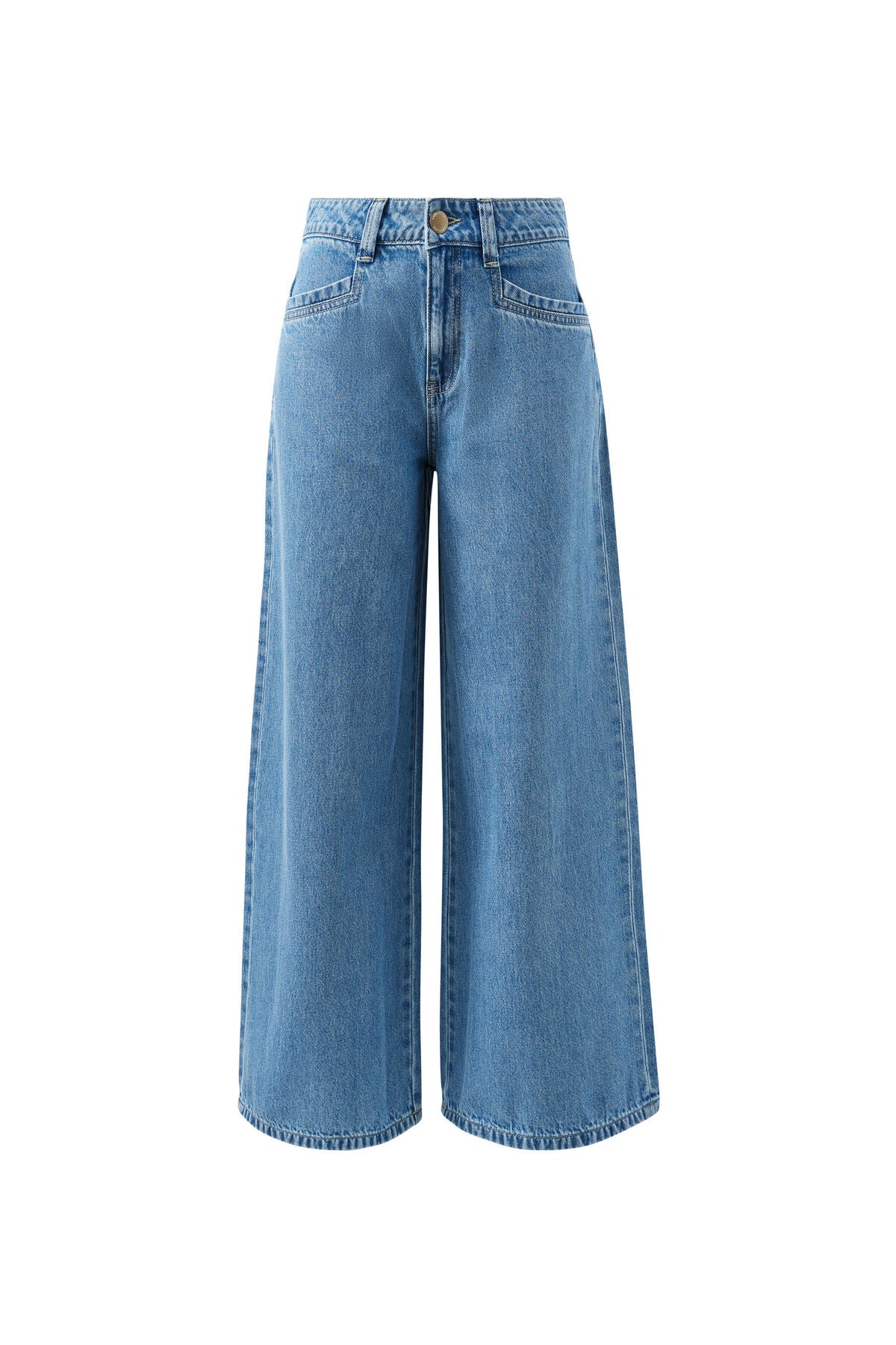 Ceres Life Reese Wide Jean in vintage blue denim, showcasing high-waisted, relaxed fit jeans with classic stitching and five-pocket design.