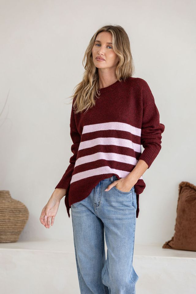 Burgundy Pink Striped Knit
