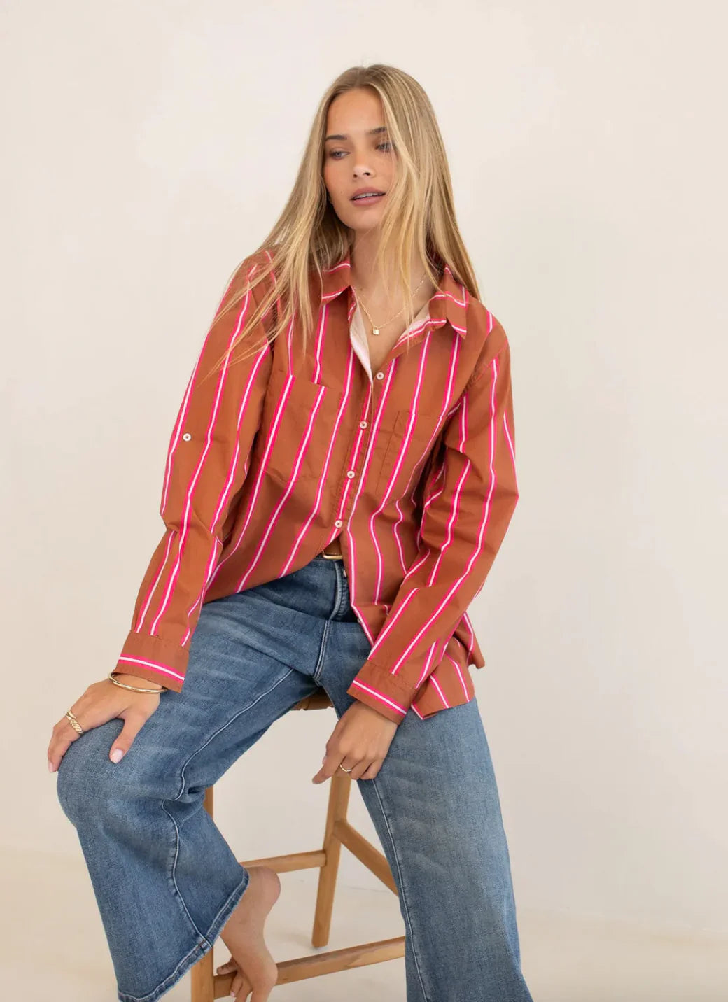 Boyfriend Cotton Poplin Shirt - Stripe Me Lucky