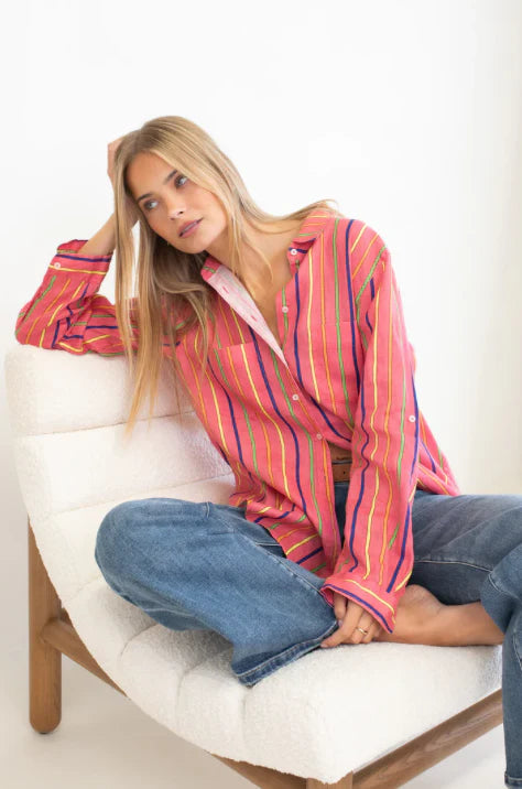 Rio Carnivale Stripe Boyfriend Linen Shirt