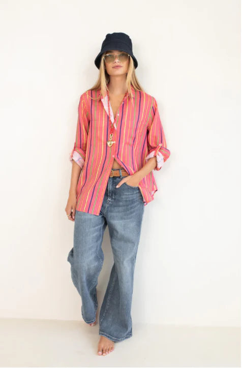 Rio Carnivale Stripe Boyfriend Linen Shirt