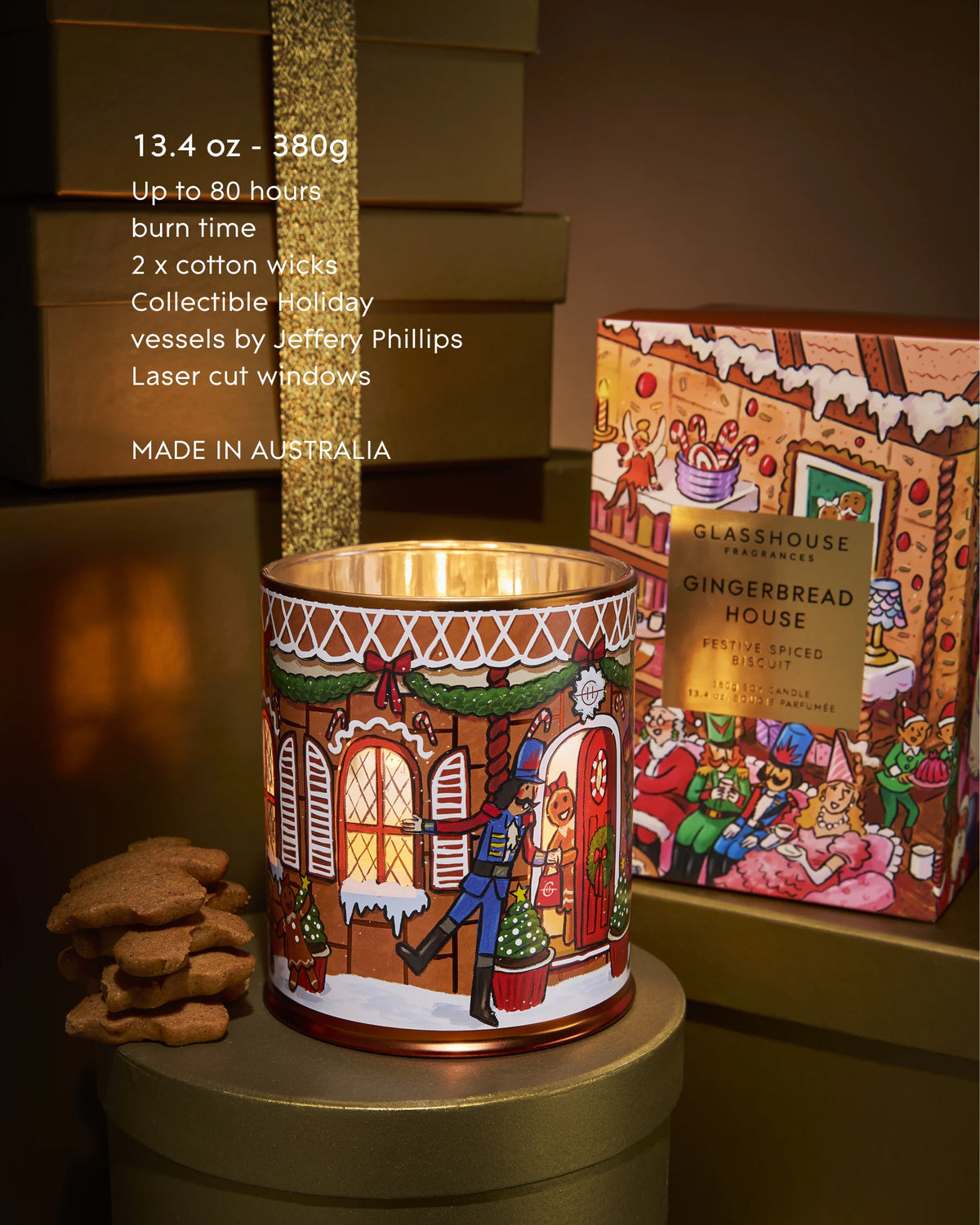 Glasshouse GINGERBREAD HOUSE Festive Spiced Biscuit - 380g Scented Candle