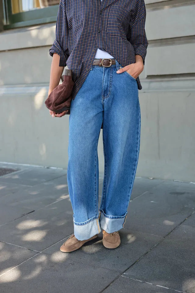 FRANNIE CUFFED BARREL JEAN/FRESH INDIGO