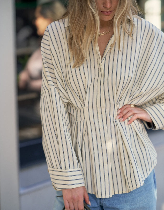 Ella Pleat Shirt - Butter Navy Stripe