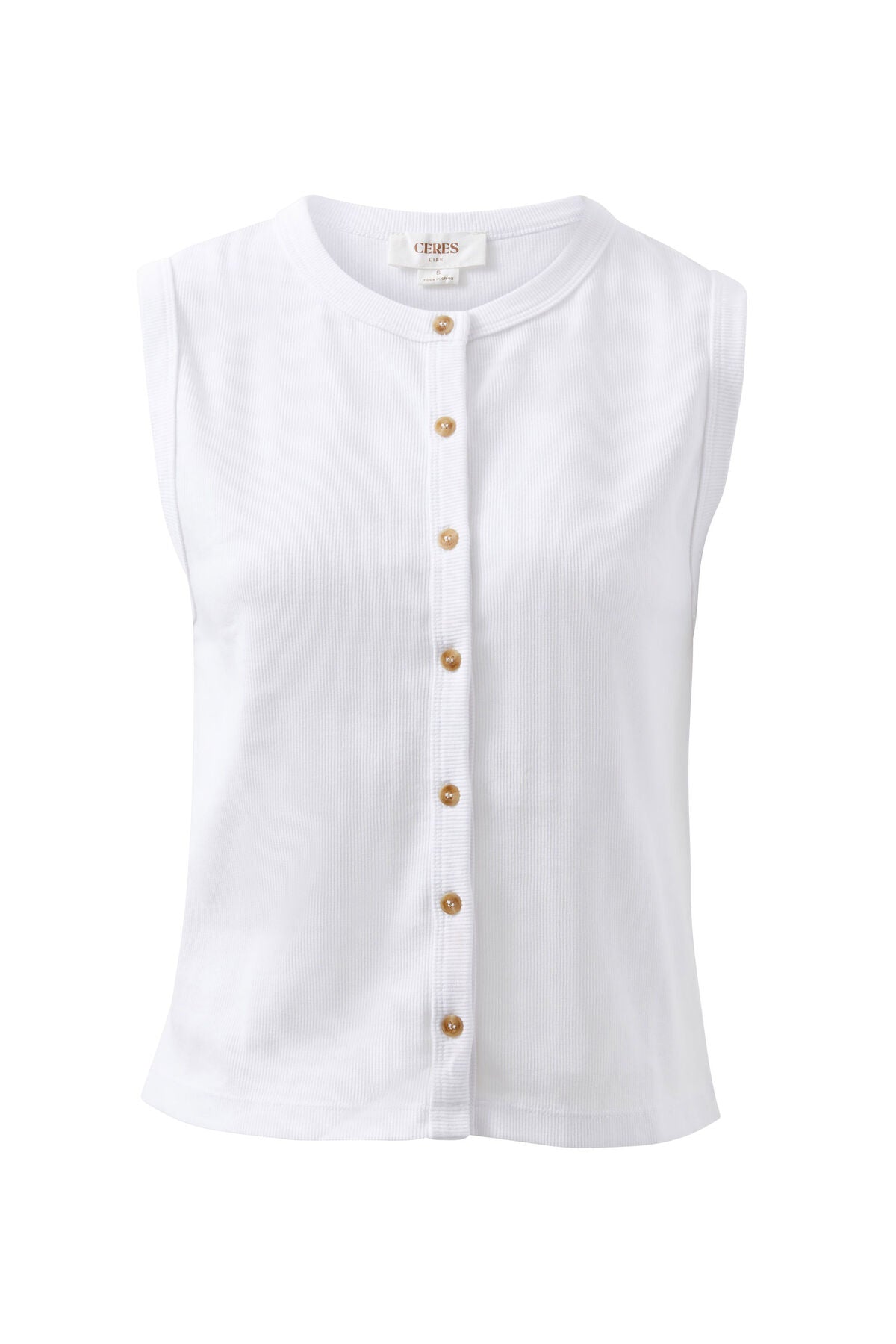 Lyla Button Through Rib Tank - White
