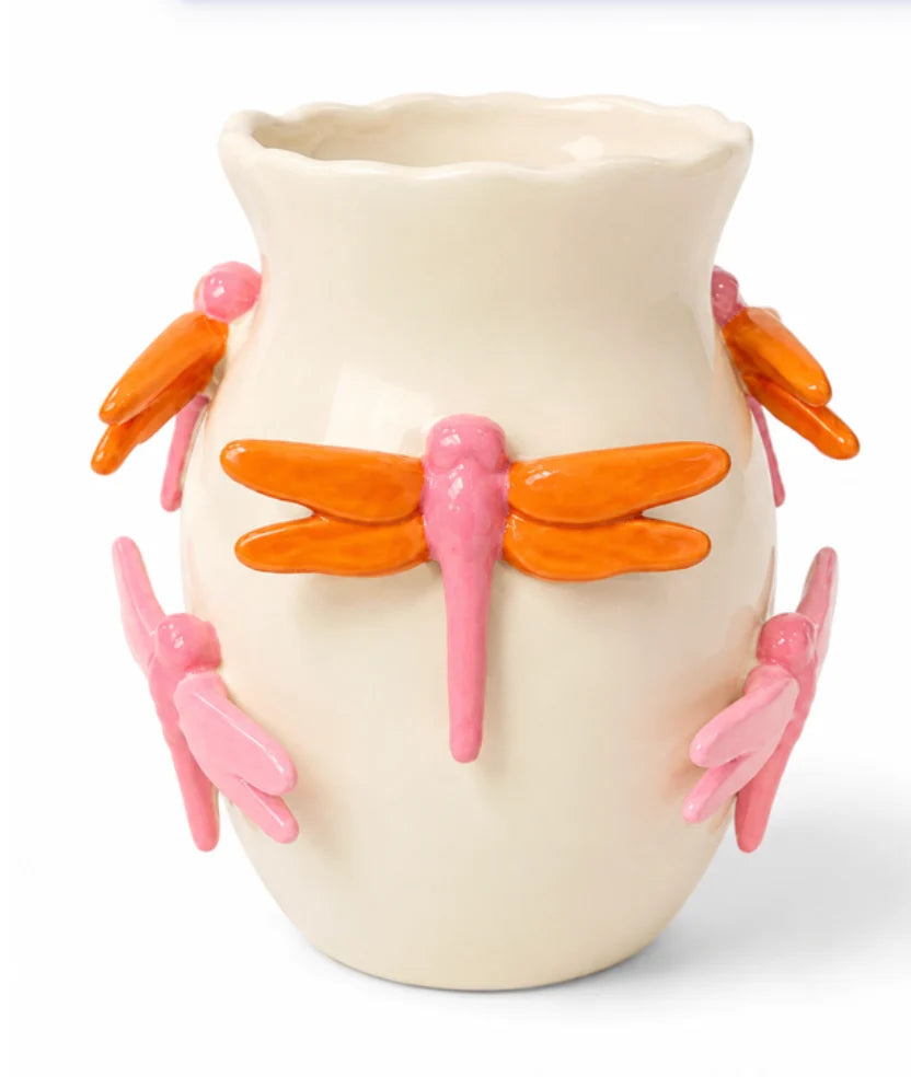 Dragon Fly Vase - Pink and Orange