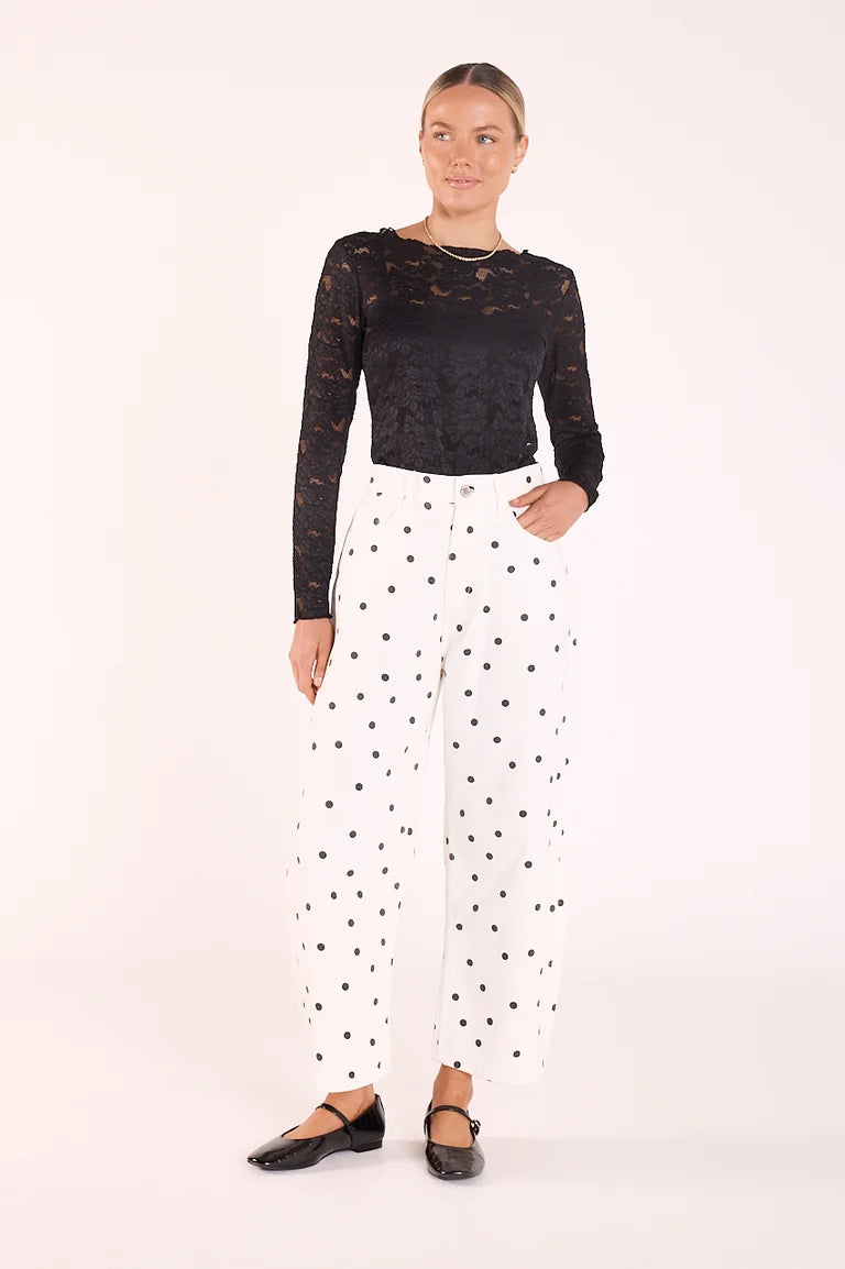 Lola Cropped Barrel Jean - Black Spot