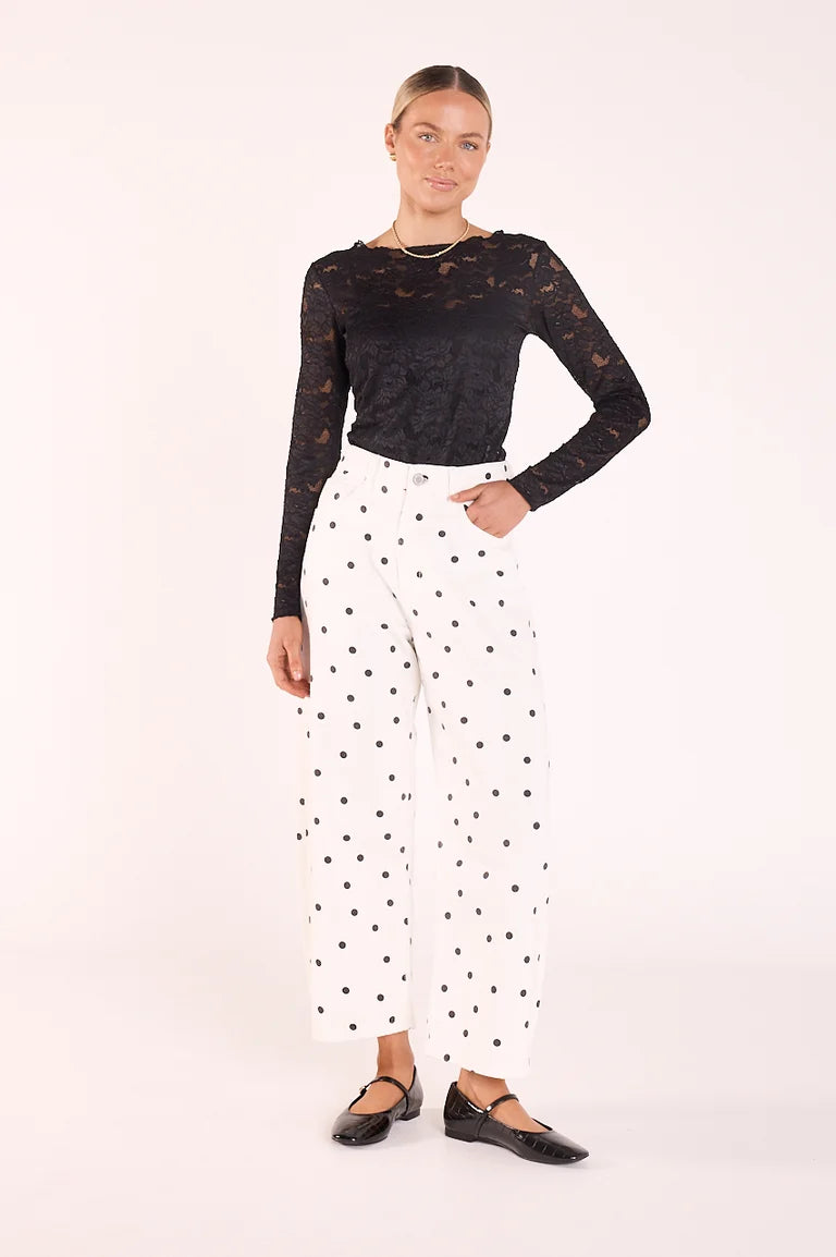 Lola Cropped Barrel Jean - Black Spot