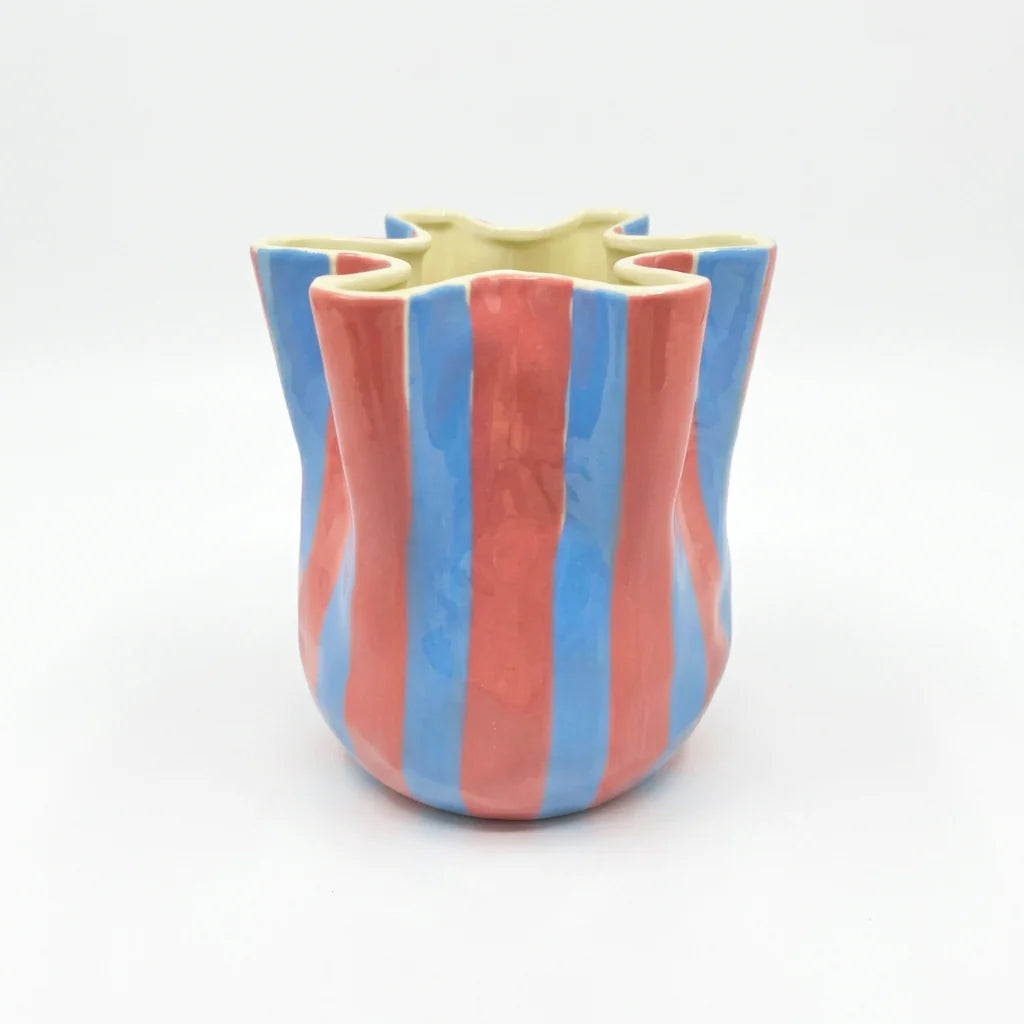 Noss Fold Vase | Cornflower Blue & Pink Stripe