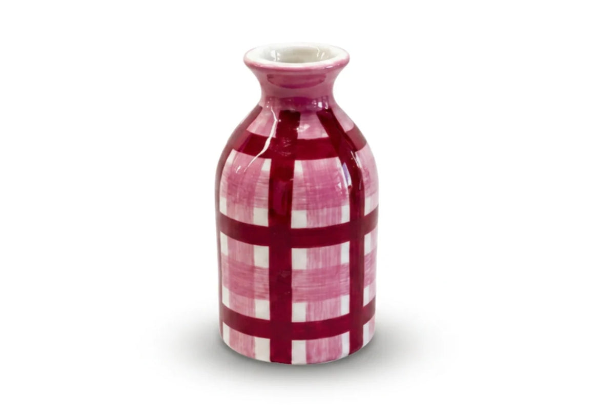 Noss Bud Vase - Pink & Burgundy Gingham