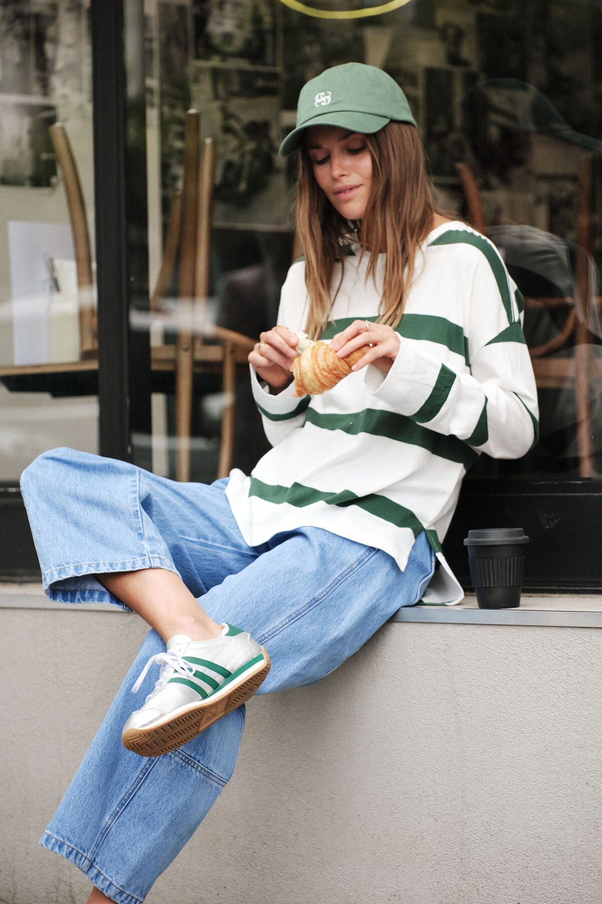 Slouchy Long Sleeve Tee - Pine Stripe