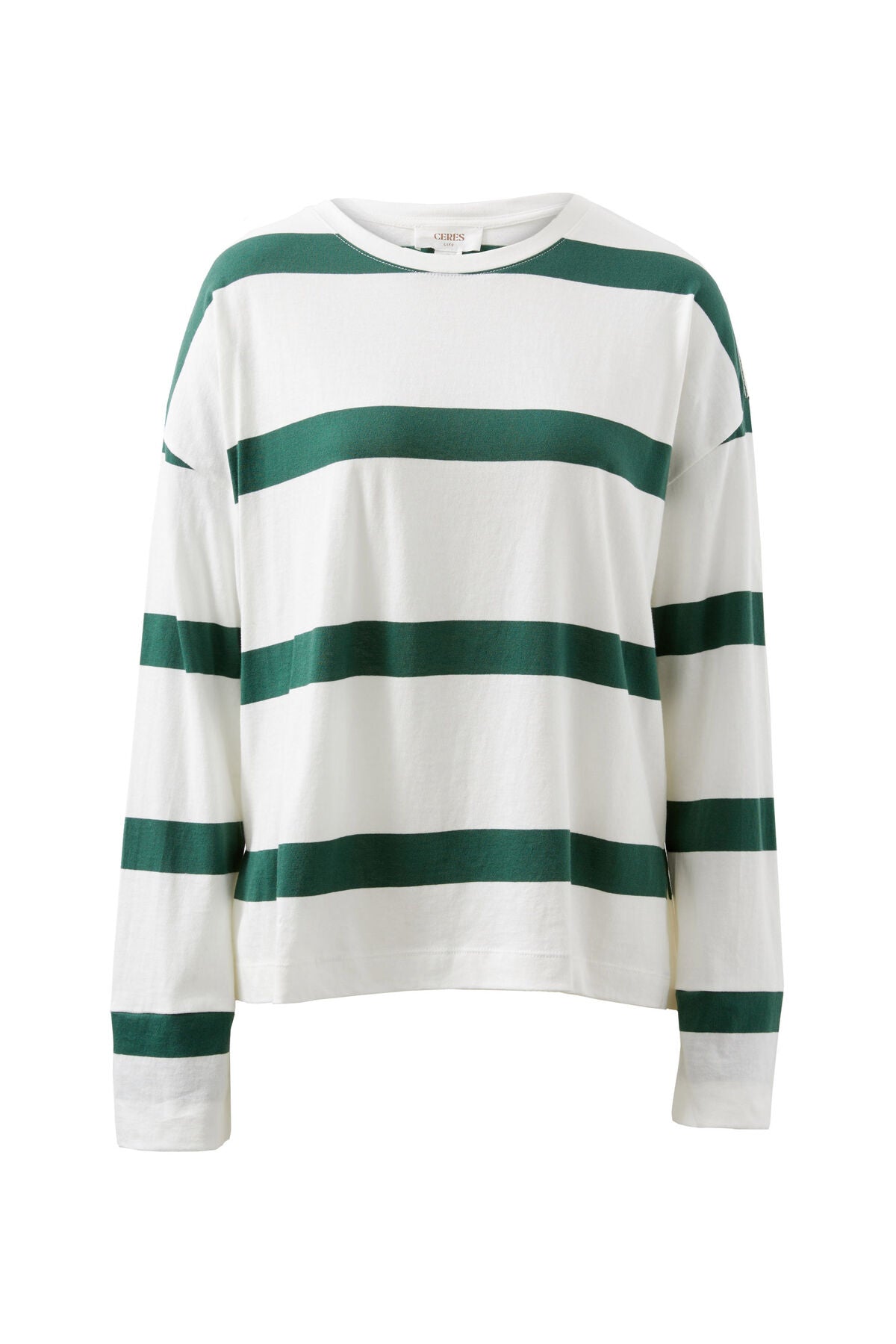 Slouchy Long Sleeve Tee - Pine Stripe