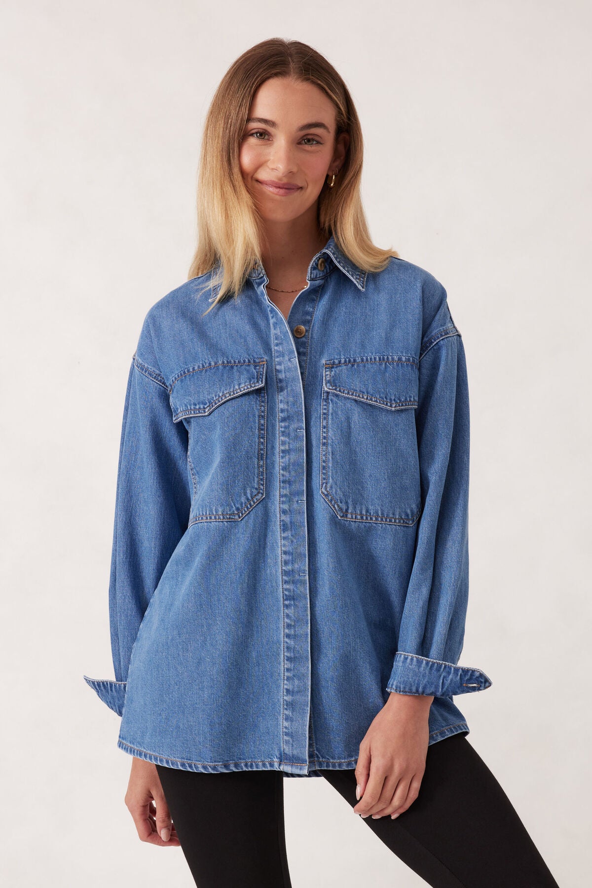 Essential Denim Shirt - Mid Blue Wash