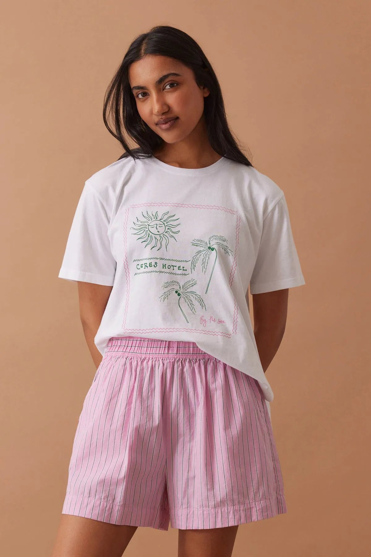 Mila Short Hibiscus Pink Triple Stripe