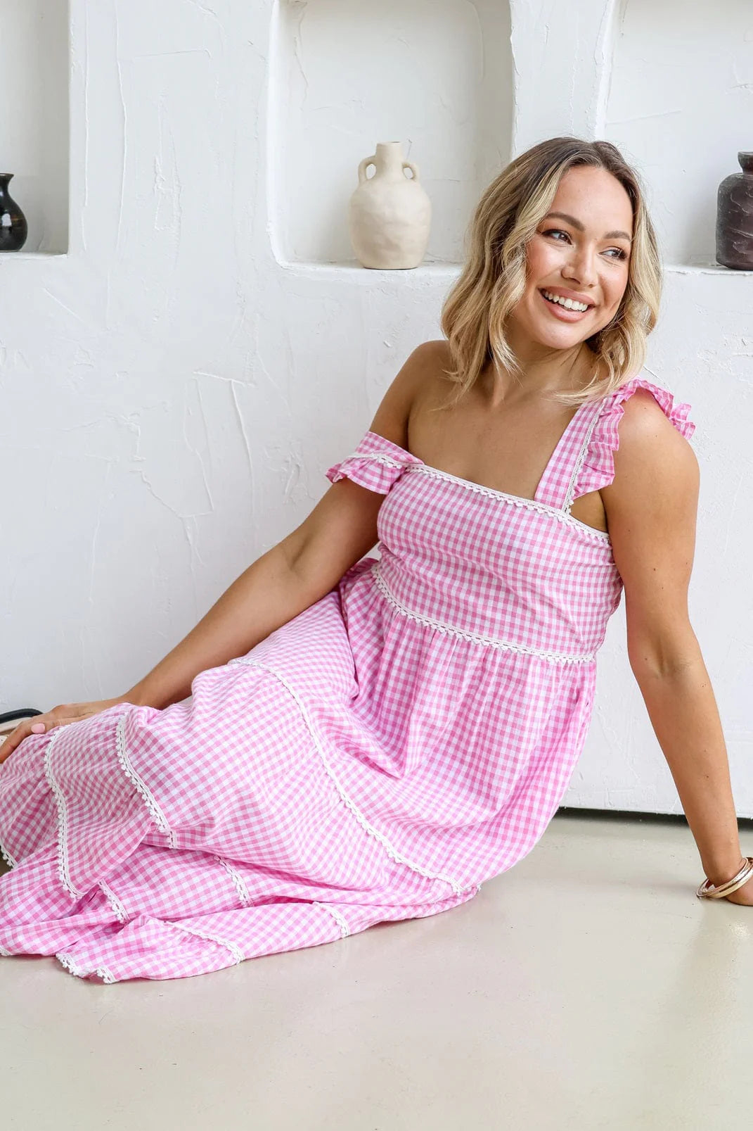 Gingham Check Dress - Pink