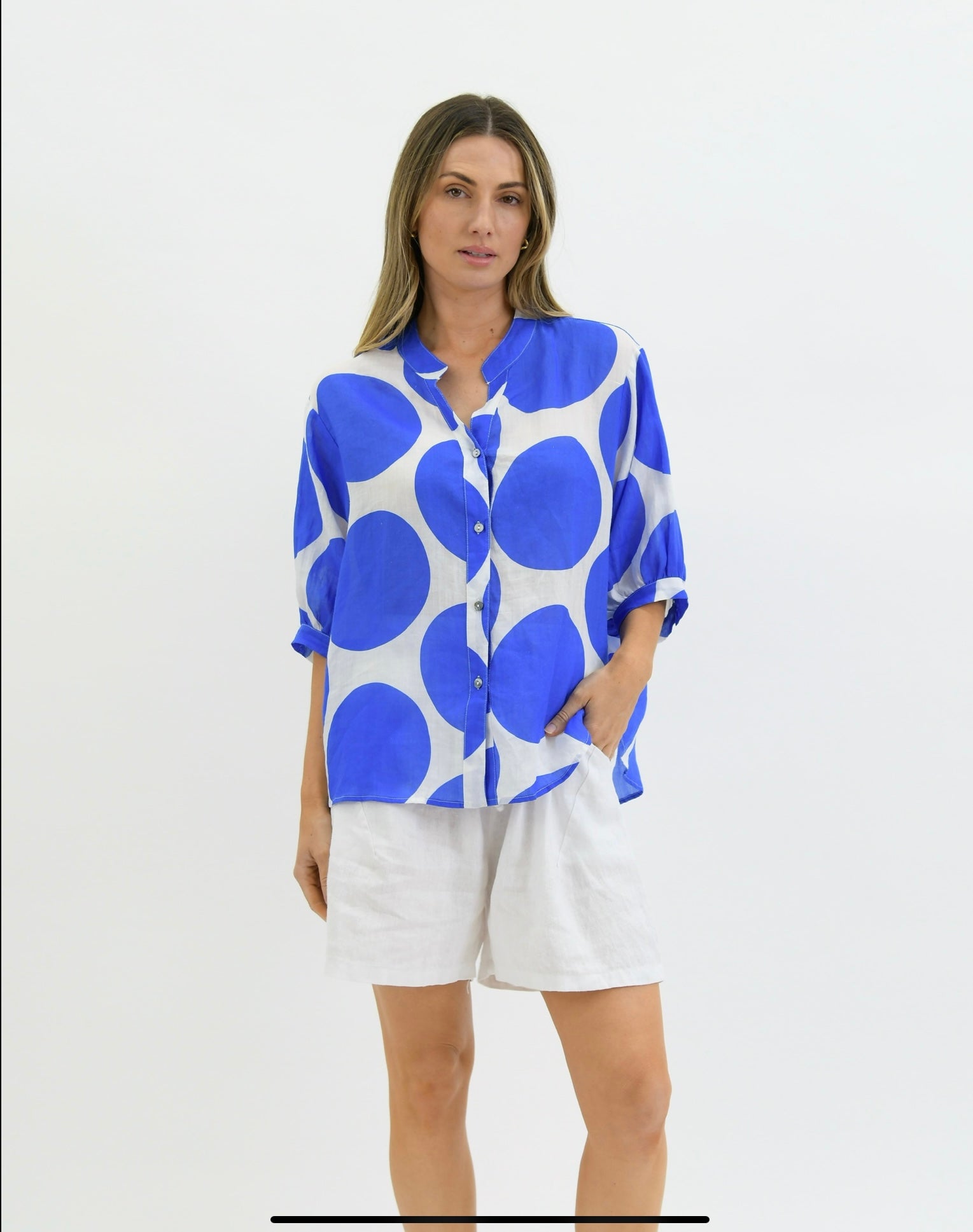 Worthier Aurora Blue Spot Button Shirt