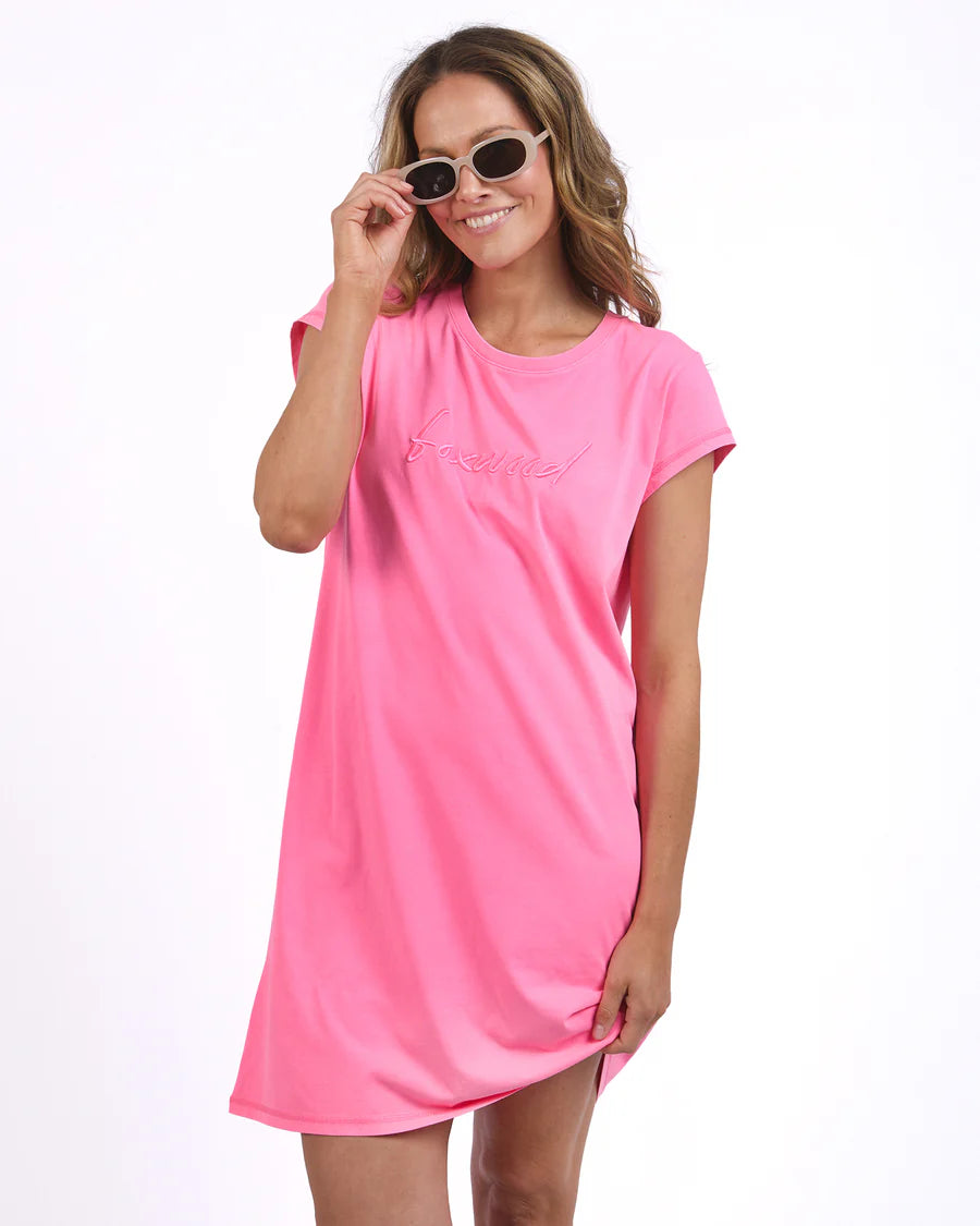 Signature Embroidery Tee Dress Neon Rose