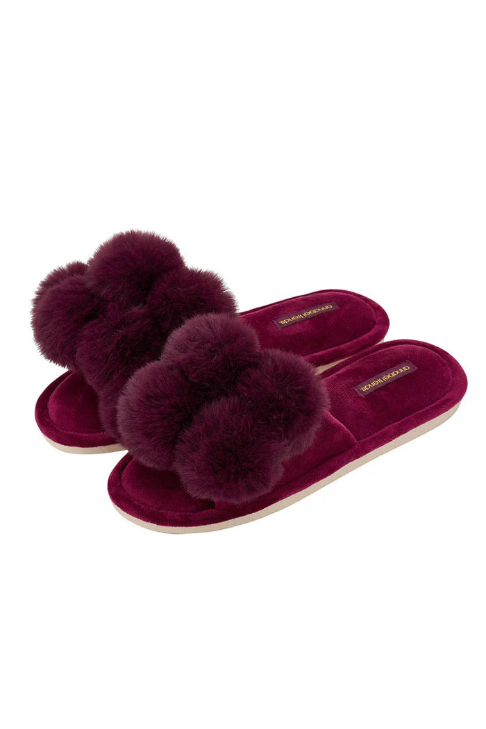ANNABEL TRENDS COSY LUXE SLIPPERS POM POM - MULBERRY