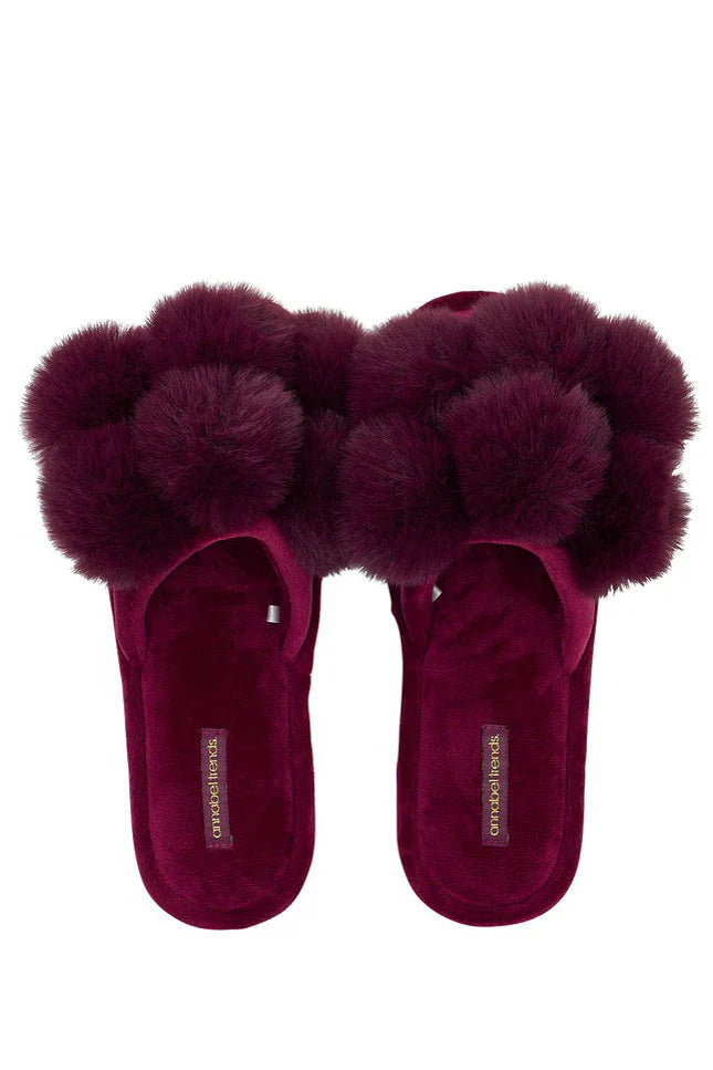 ANNABEL TRENDS COSY LUXE SLIPPERS POM POM - MULBERRY