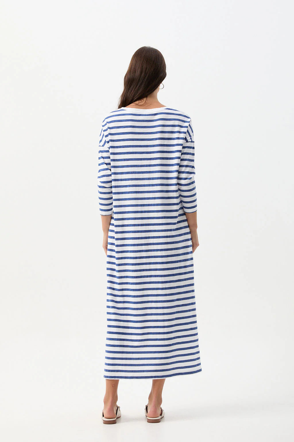 Stripe Slub Long Sleeve Dress White/Limoges Blue