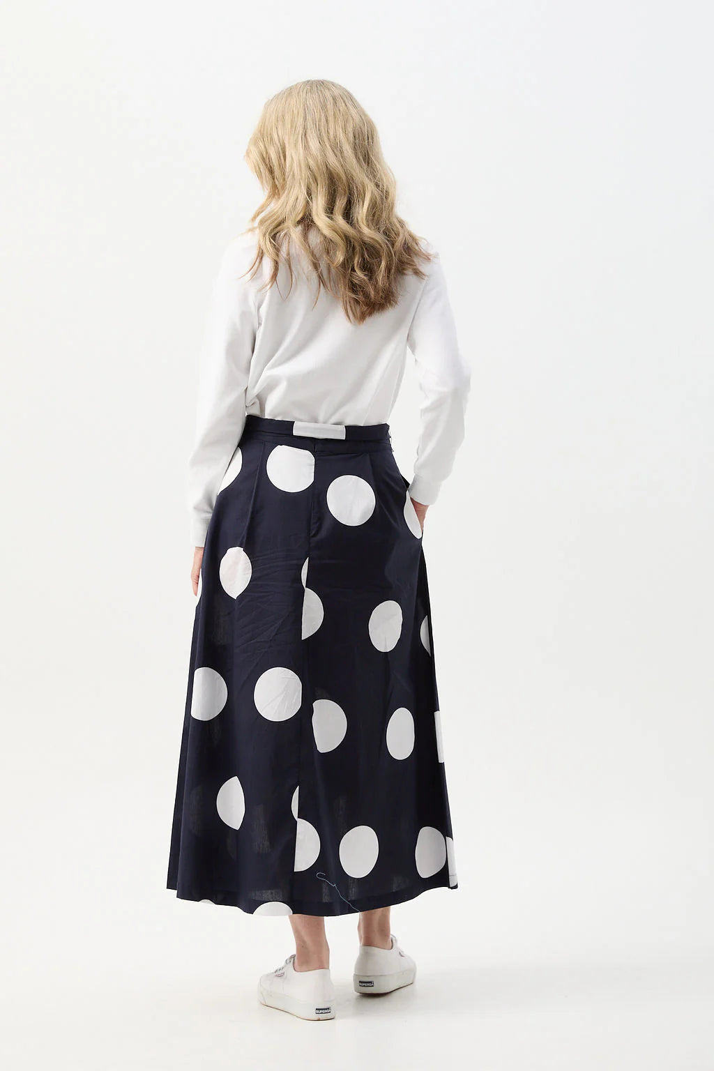 Cotton A-Line Skirt With Belt Spot Print