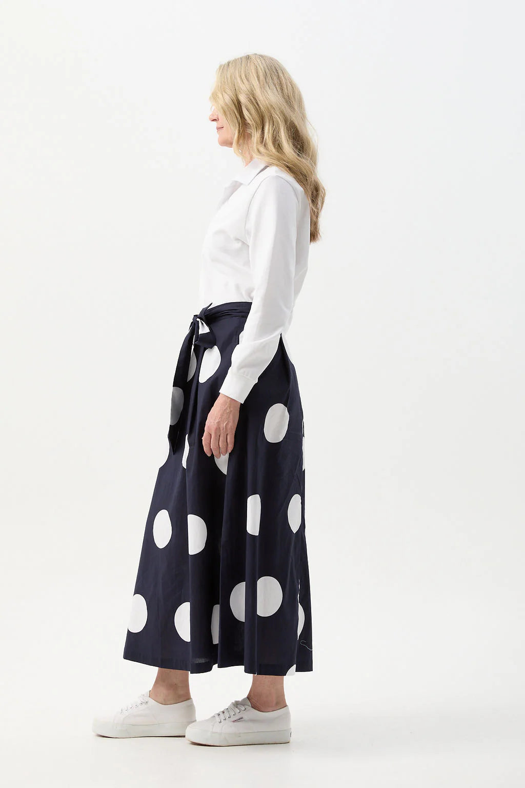 Cotton A-Line Skirt With Belt Spot Print