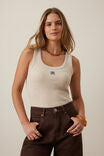 Zoe Contour Rib Scoop Tank - Oatmeal/black monogram