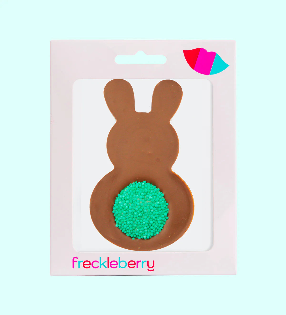 Chocolate Bunny with coloured Freckle Tail I Freckleberry -Plain milk chocolate Green/Blue tail