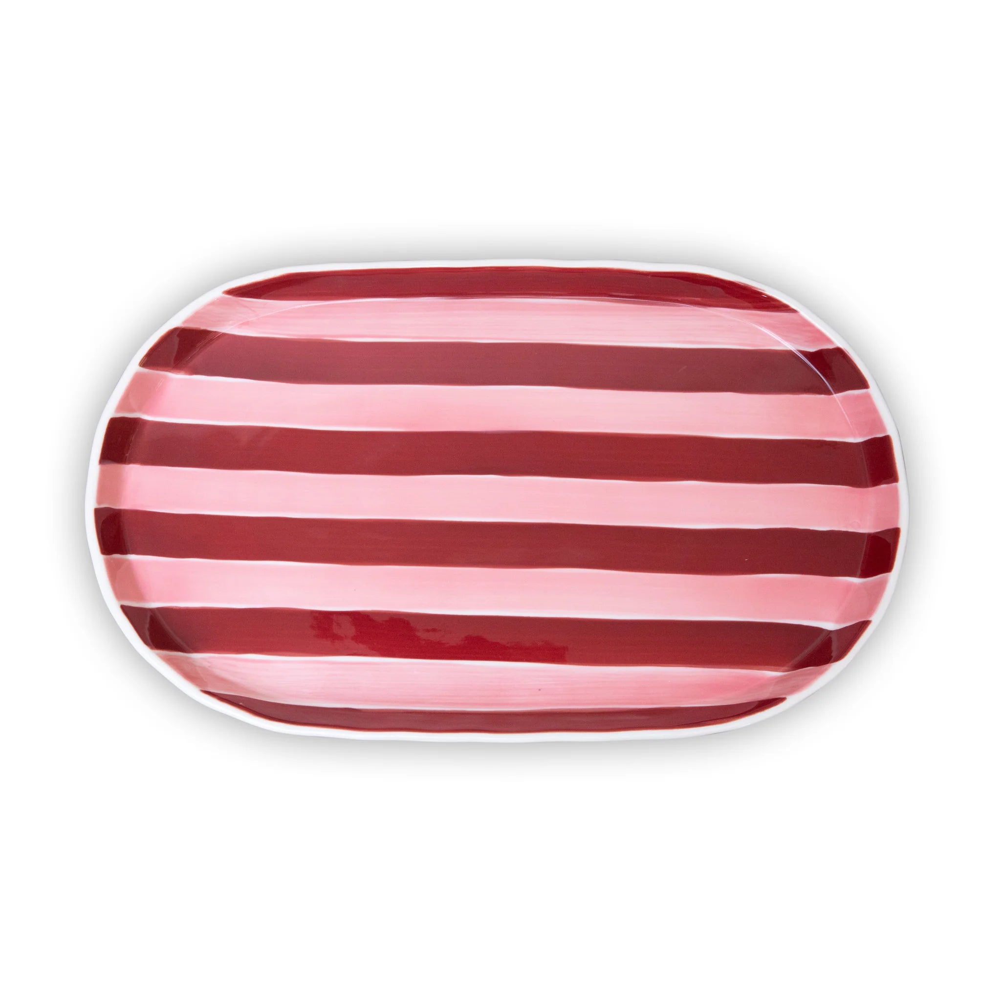 Oval Platter - Pink & Burgundy Stripes