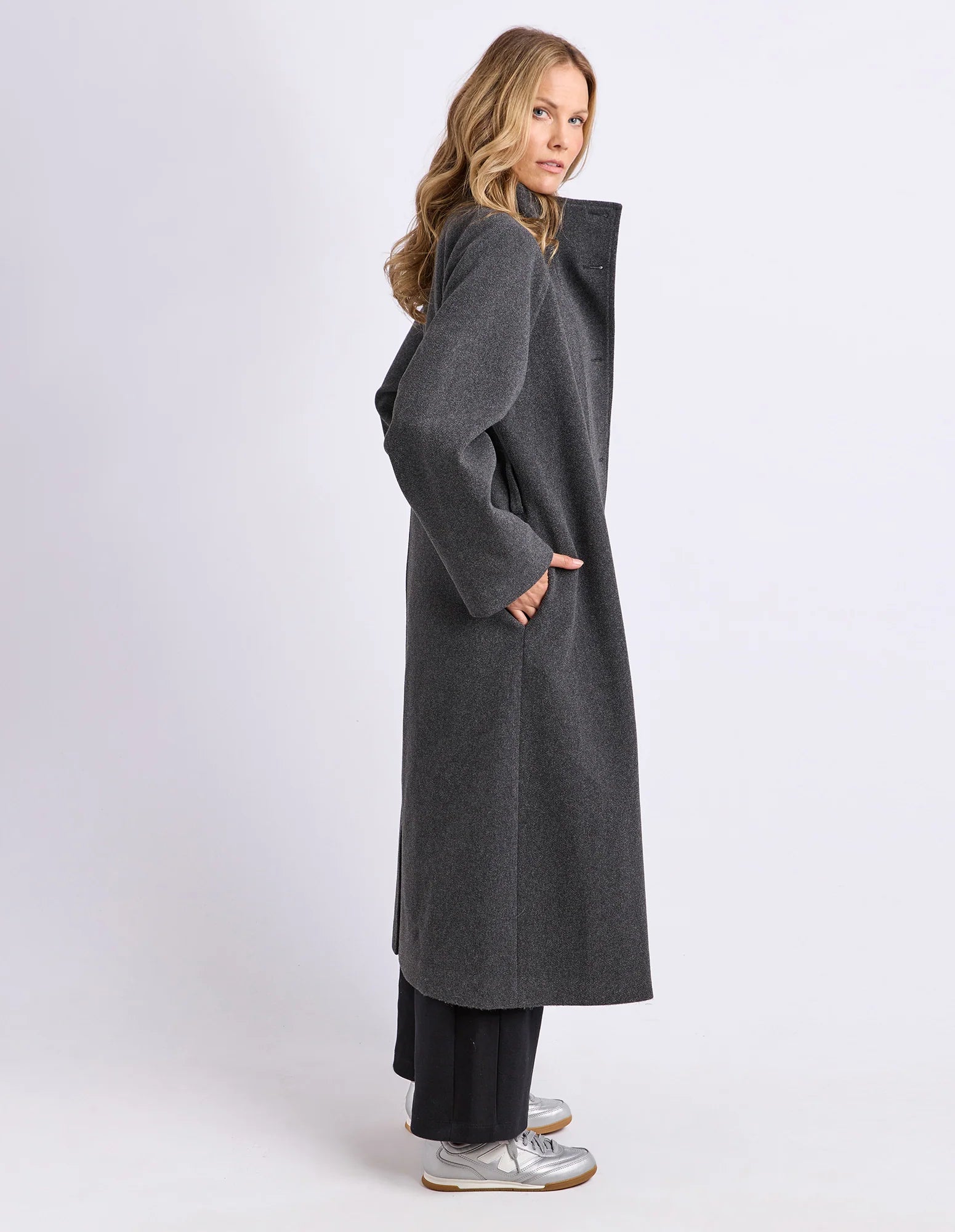 Foxwood Fermont Coat in charcoal, stylish winter outerwear with a tailored fit and warm fabric, displayed on a hanger.
