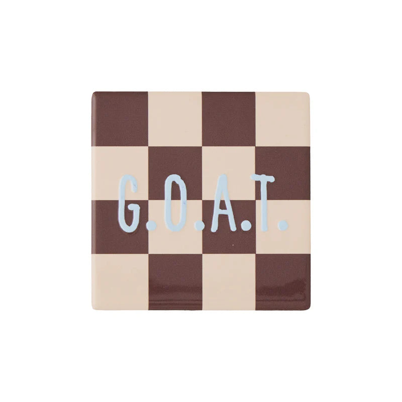 Assemble& Moniker ceramic coaster with a sleek, modern design on a wooden surface, perfect for protecting tables.