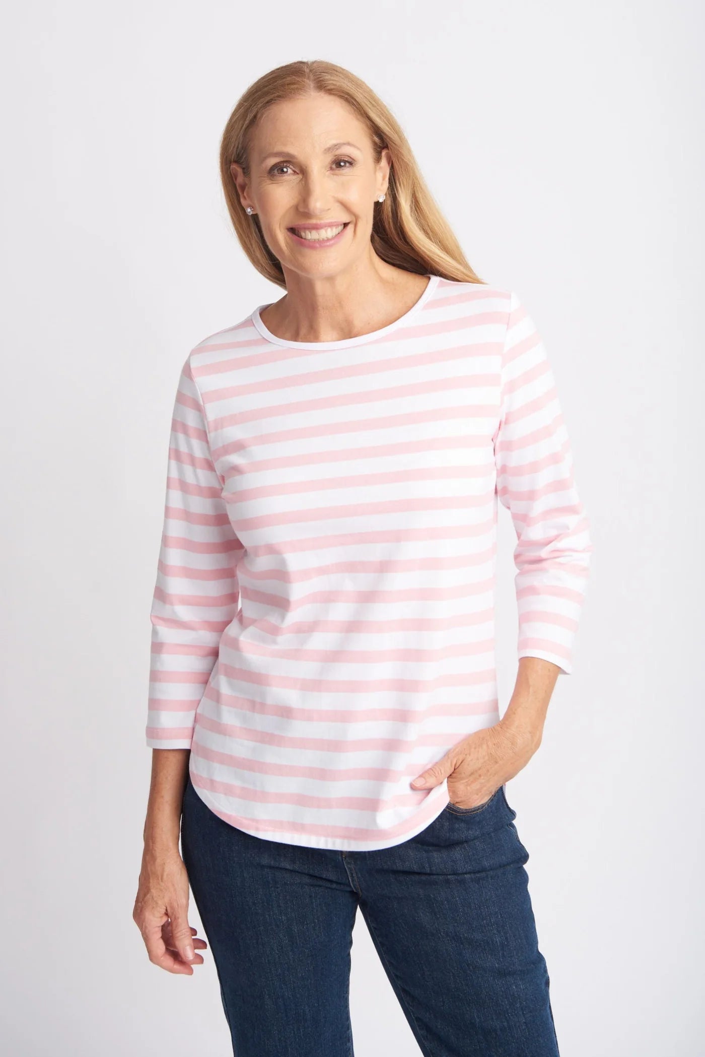 Cotton 3/4 sleeve stripe tee - Tickled pink- Size 12