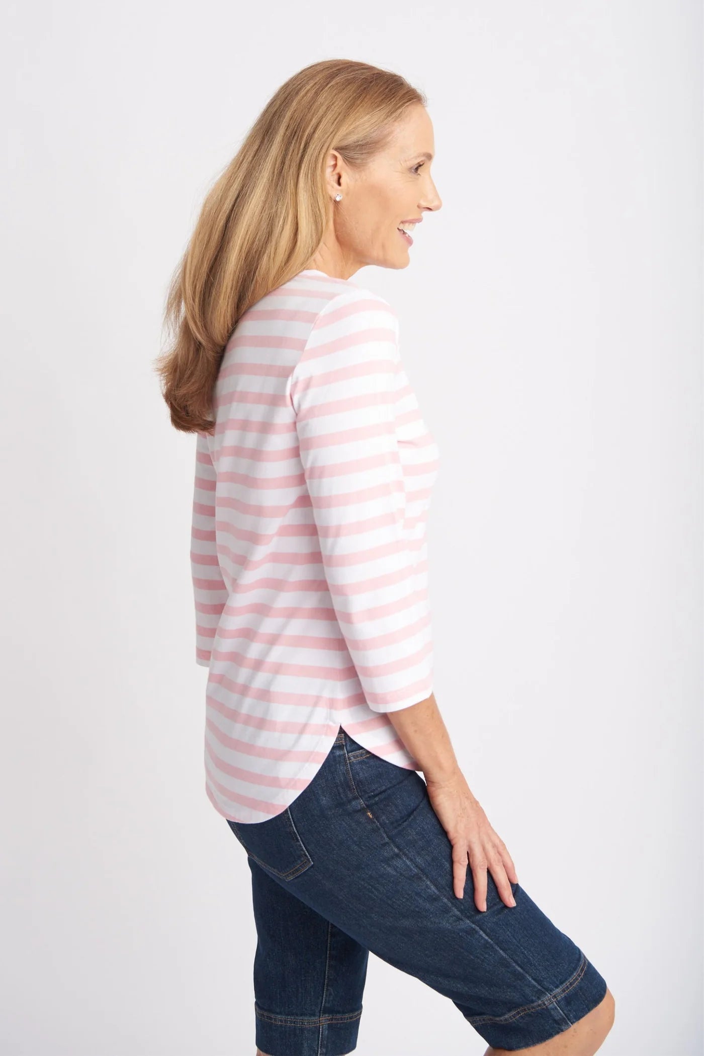 Cotton 3/4 sleeve stripe tee - Tickled pink- Size 12