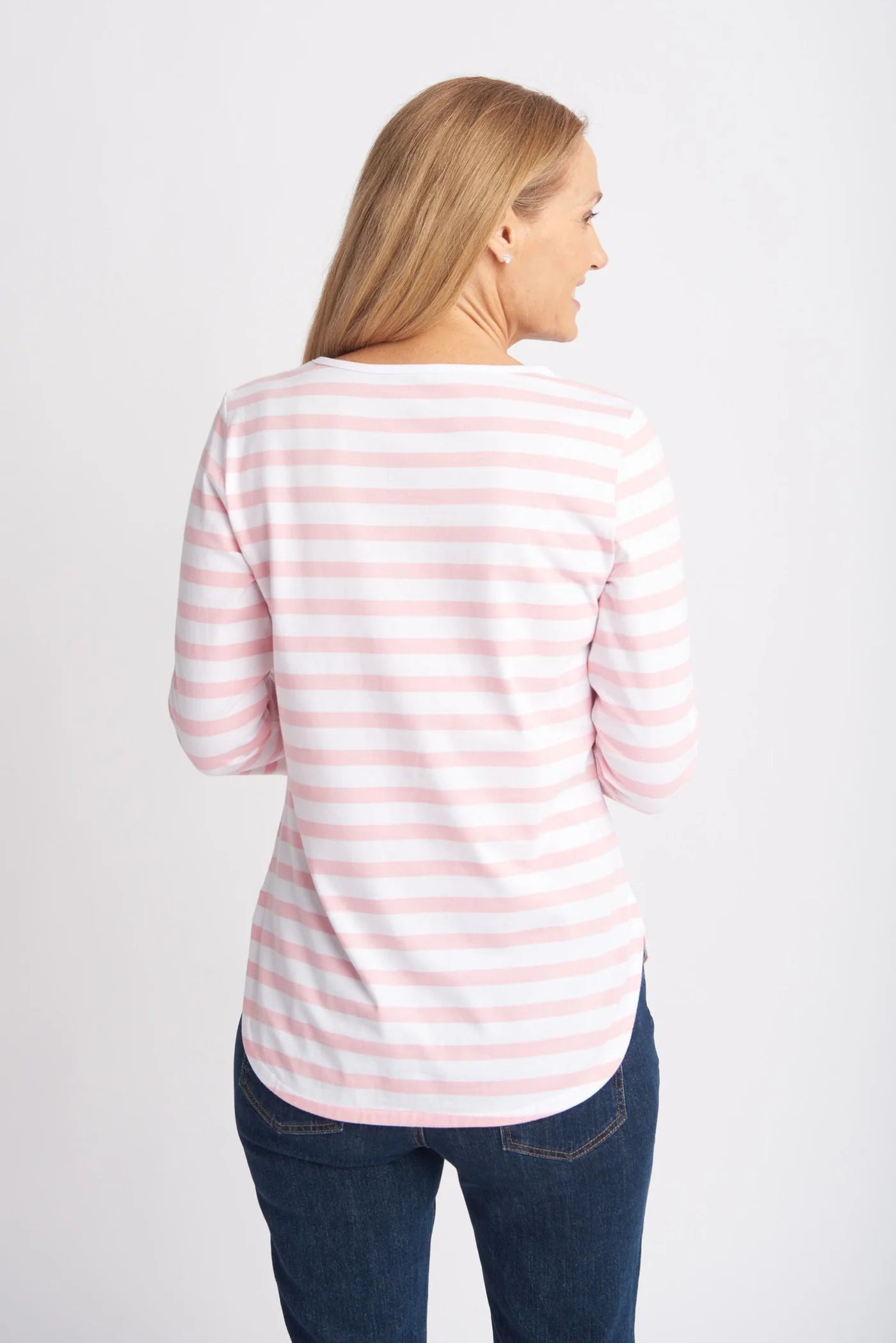 Cotton 3/4 sleeve stripe tee - Tickled pink- Size 12