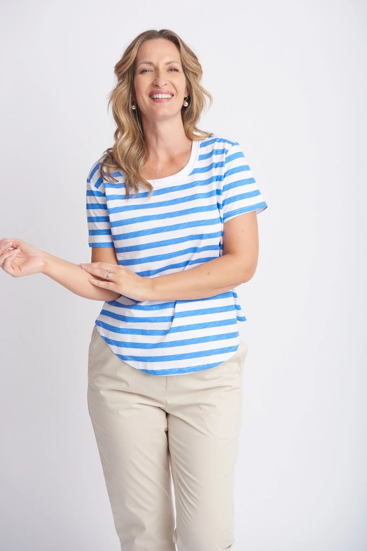 Cotton Slub Striped Crew Neck Tee Regatta Blue/White