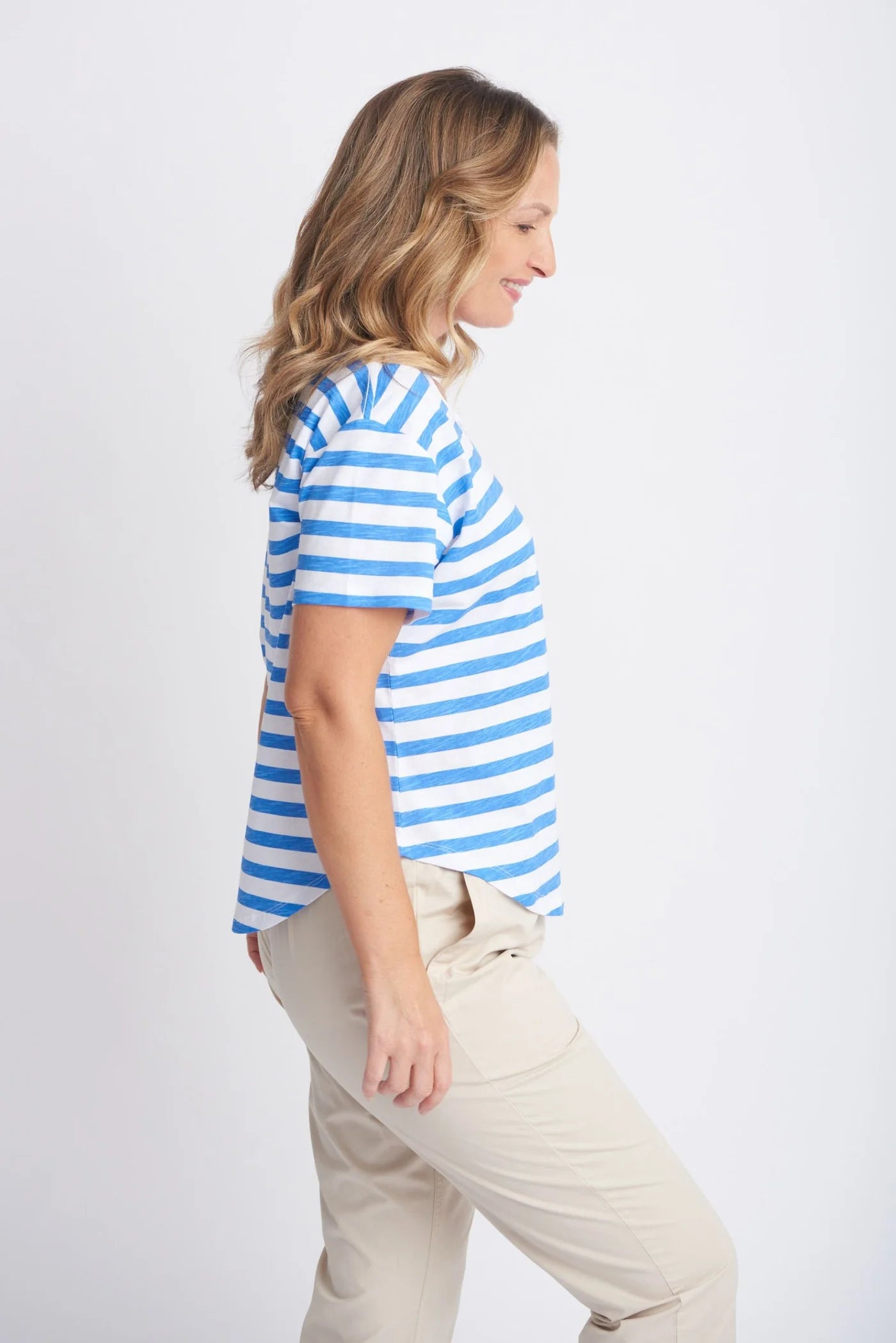 Cotton Slub Striped Crew Neck Tee Regatta Blue/White