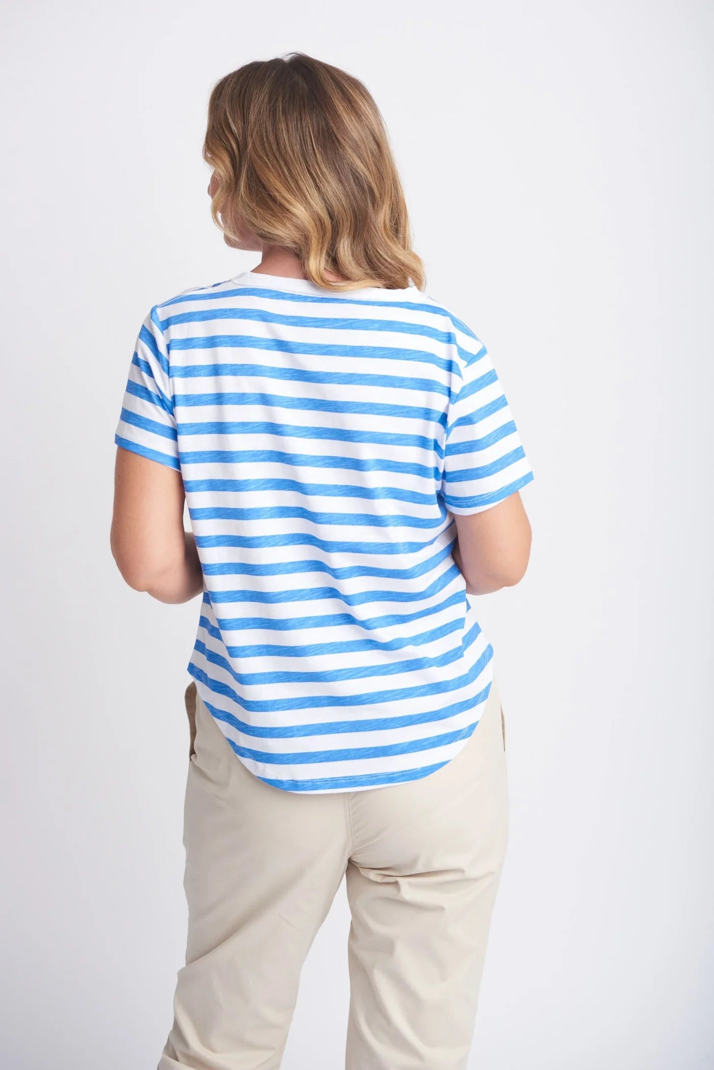 Cotton Slub Striped Crew Neck Tee Regatta Blue/White