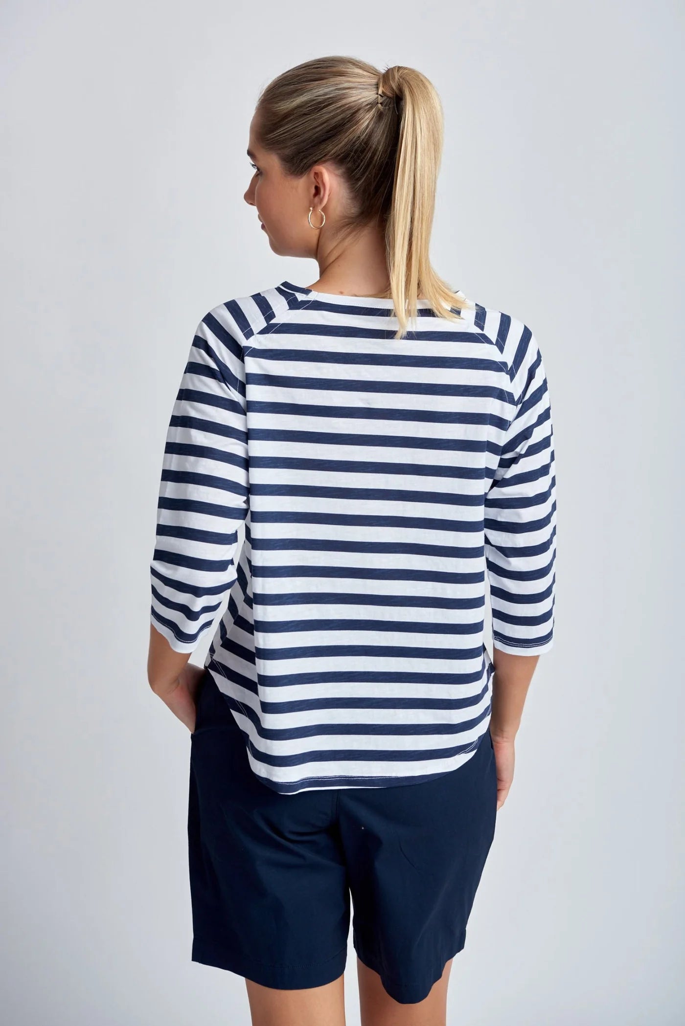 Cotton Raglan Sleeve Stripe Tee - navy/white