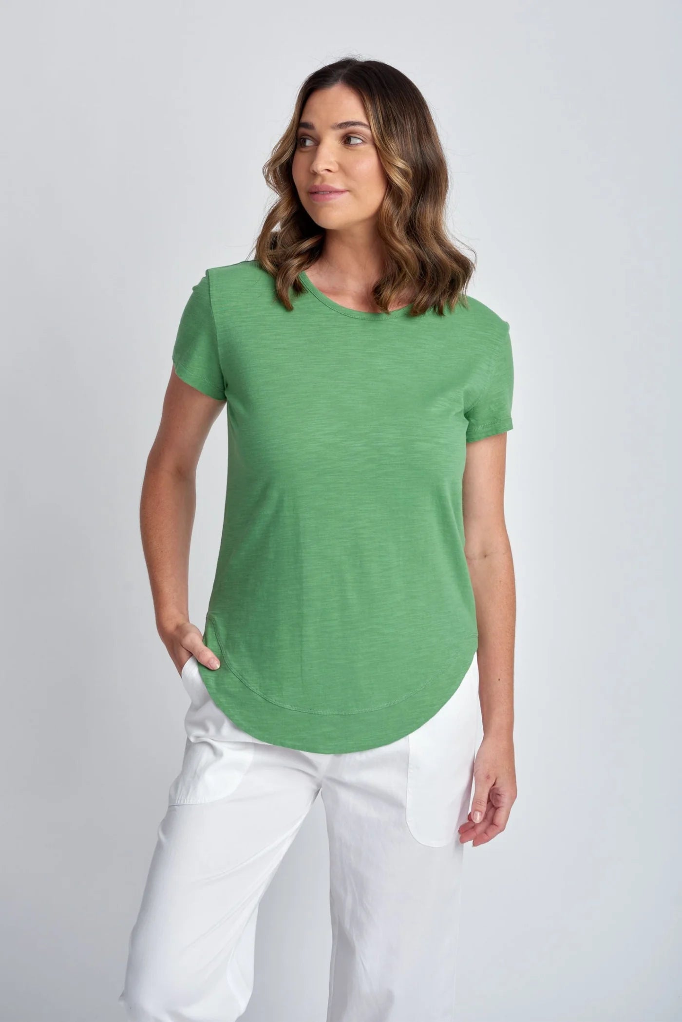 Cotton Shaped Hem Tee Palm Green Size 14