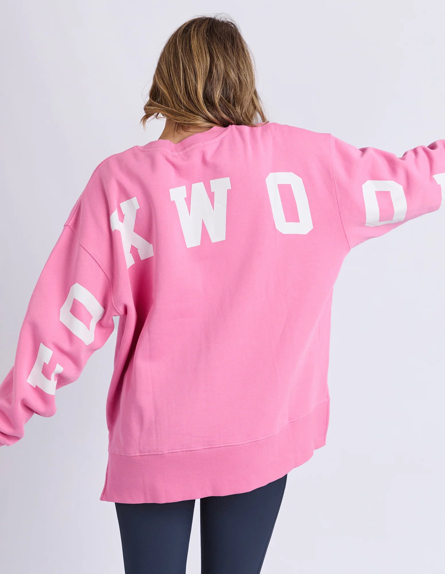 Foxwood Interval Crew sweatshirt in bubblegum pink, featuring a cozy fit and soft fabric, perfect for casual wear.