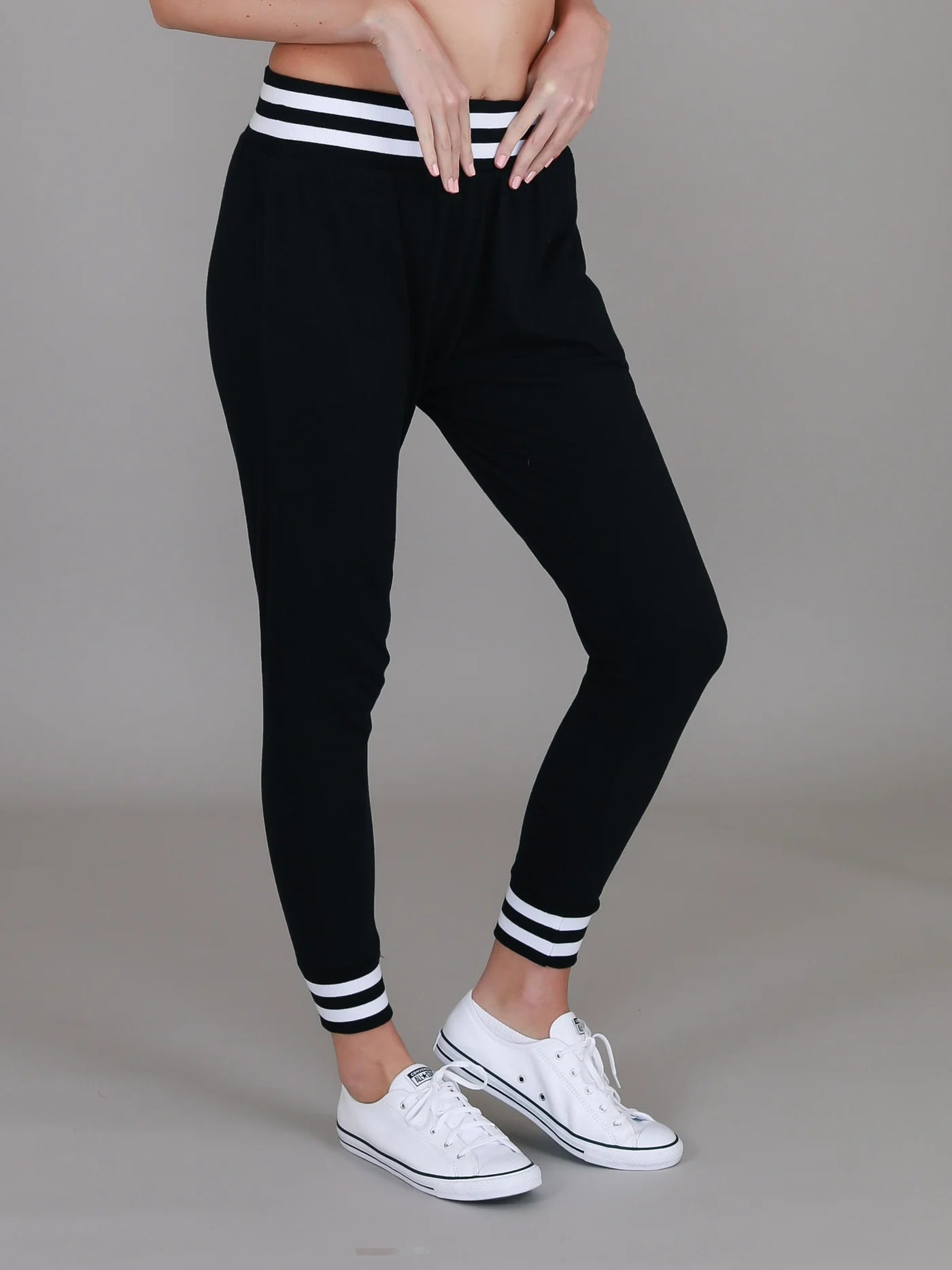 Fia Stripe Rib Jogger Pants - Black