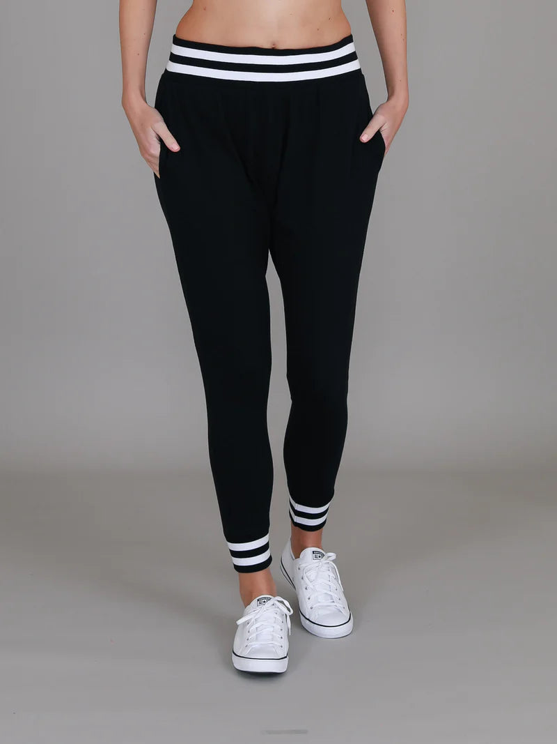 Fia Stripe Rib Jogger Pants - Black