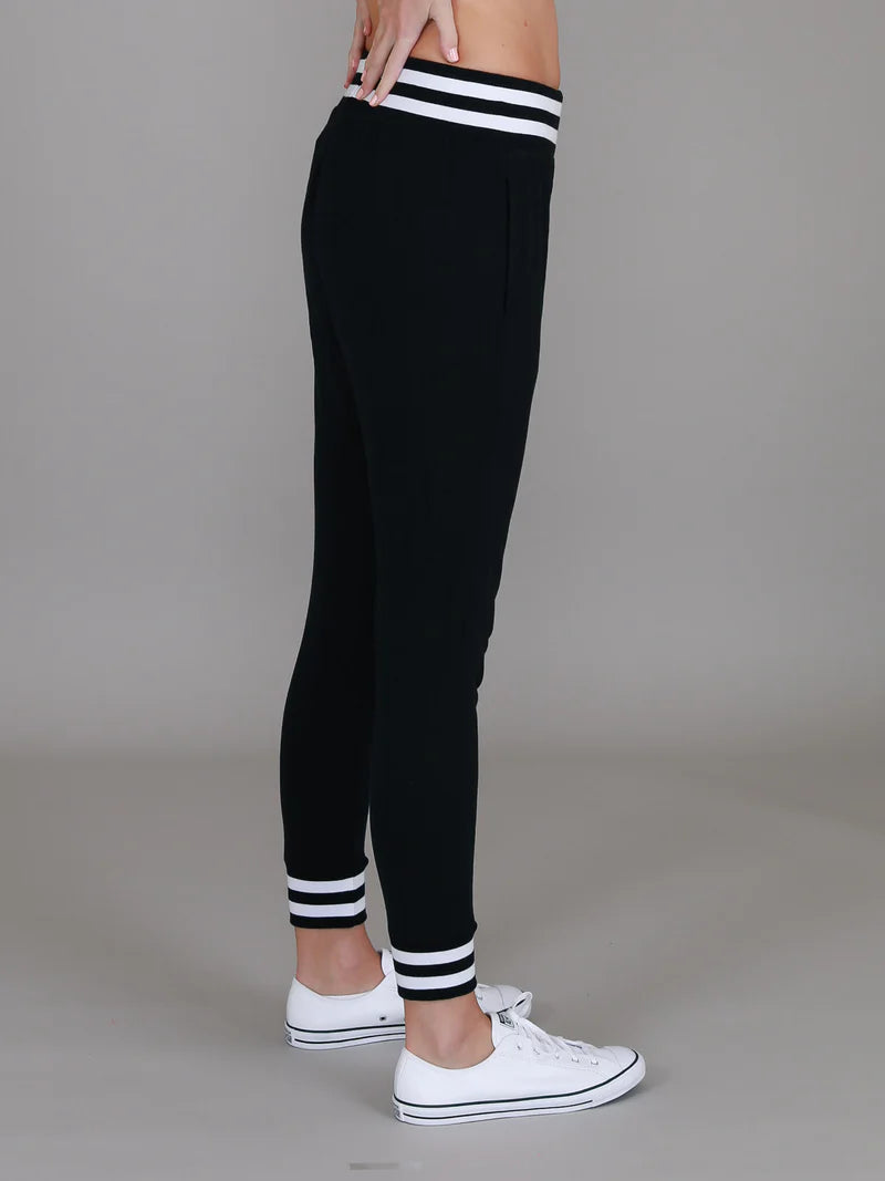 Fia Stripe Rib Jogger Pants - Black
